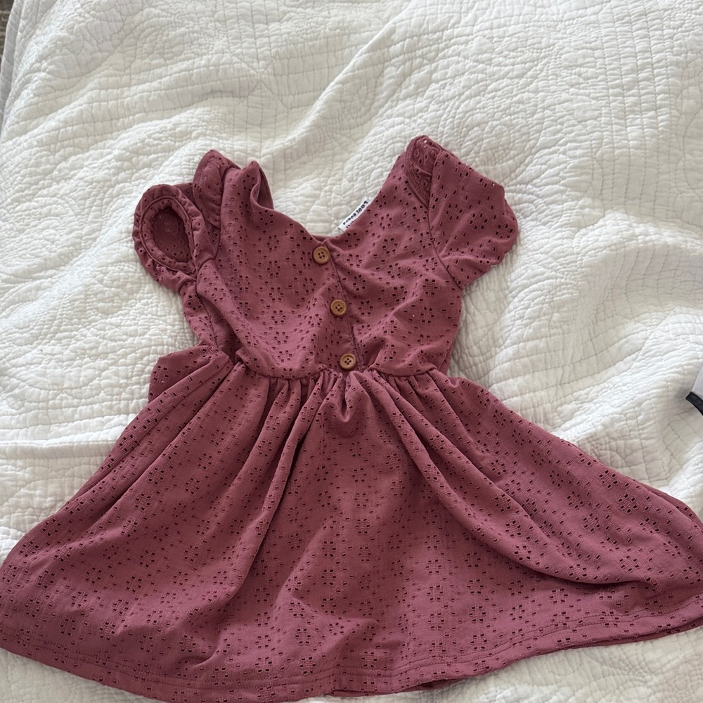 Blueberi Boulevard Mauve Eyelet Button-Front Girls' Dress